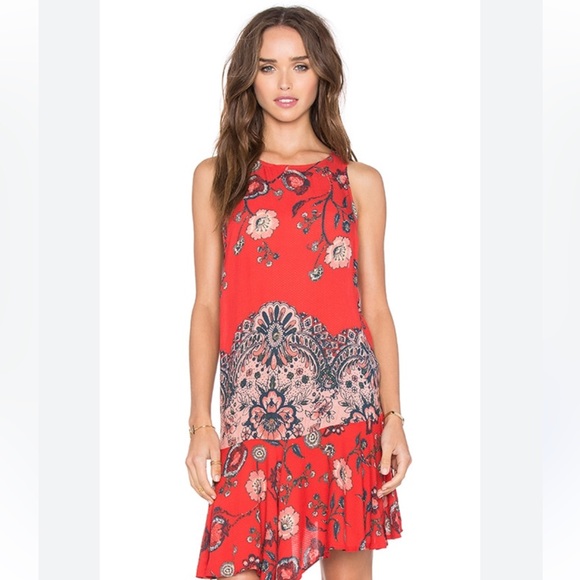 Free People Intimately  Dress Dobby Dot Flouncy Slip in Vintage Red Combo size L - Picture 6 of 6